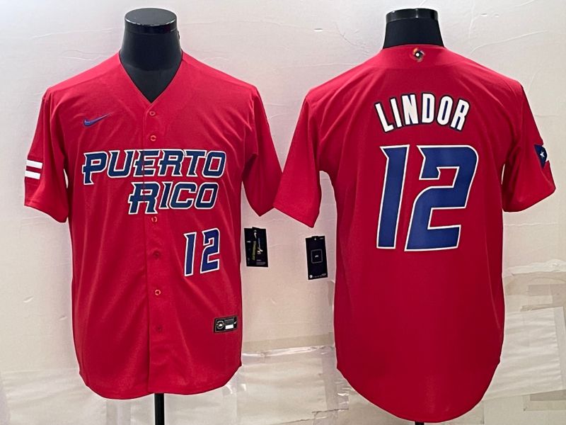 Men 2023 World Cub 12 Lindor Red Nike MLB Jersey2